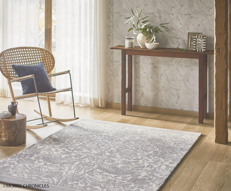 ラグ カーペット 絨毯 サンゲツ モリスクロニクルズ ウィリアムモリス いちご泥棒 グレー ストロベリーシーフ 敷物 ボタニカル 鳥 200cm×140cm ウール100% 羊毛 高級