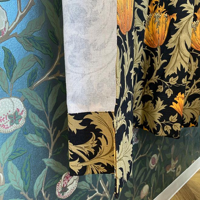 【オーダー専用ページ】カーテン モリス柄 アネモネ ブラック 横幅85cm×丈195 1枚 2倍ヒダ 3つ山