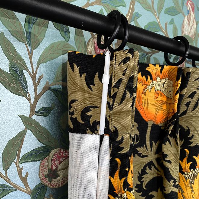 【オーダー専用ページ】カーテン モリス柄 アネモネ ブラック 横幅85cm×丈195 1枚 2倍ヒダ 3つ山