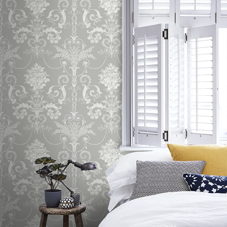 壁紙 ローラアシュレイ 113383 Josette ジョゼッテ Steel グレー ダマスク