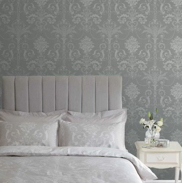 壁紙 ローラアシュレイ 113383 Josette ジョゼッテ Steel グレー ダマスク