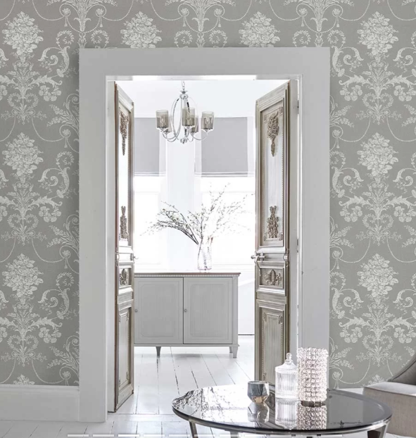 壁紙 ローラアシュレイ 113383 Josette ジョゼッテ Steel グレー ダマスク