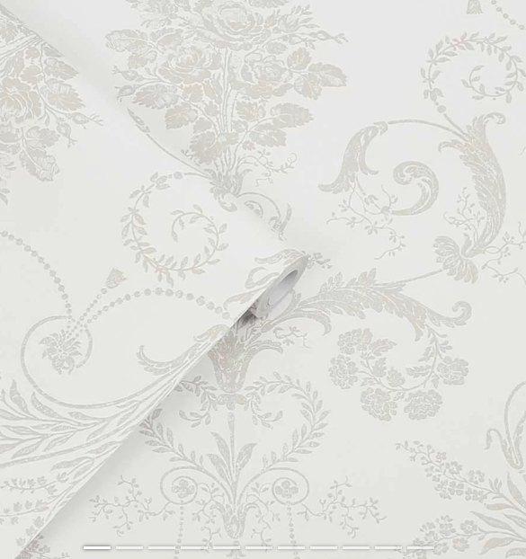 壁紙 ローラアシュレイ 113385 Josette ジョゼッテ Dove Grey / White グレー/ホワイト ダマスク