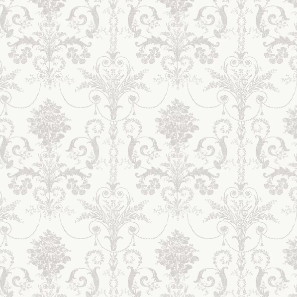 壁紙 ローラアシュレイ 113385 Josette ジョゼッテ Dove Grey / White グレー/ホワイト ダマスク