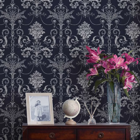 壁紙 ローラアシュレイ 113386 Josette ジョゼッテ Midnight ミッドナイト ダマスク