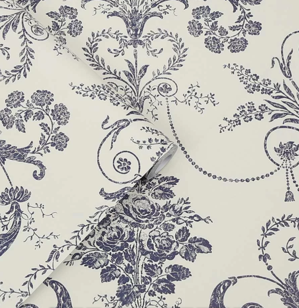 壁紙 ローラアシュレイ 113387 Josette Off White / Midnight オフホワイト/ミッドナイト ダマスク