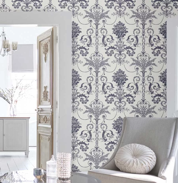 壁紙 ローラアシュレイ 113387 Josette Off White / Midnight オフホワイト/ミッドナイト ダマスク
