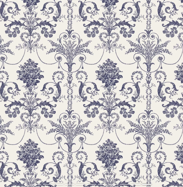 壁紙 ローラアシュレイ 113387 Josette Off White / Midnight オフホワイト/ミッドナイト ダマスク