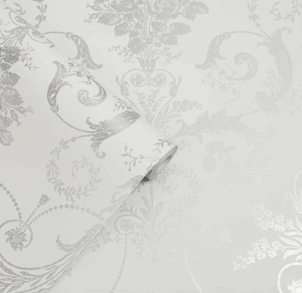 壁紙 ローラアシュレイ 113379 Josette ジョゼッテ Silver シルバー ダマスク