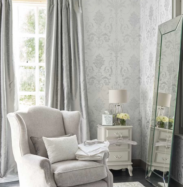 壁紙 ローラアシュレイ 113379 Josette ジョゼッテ Silver シルバー ダマスク