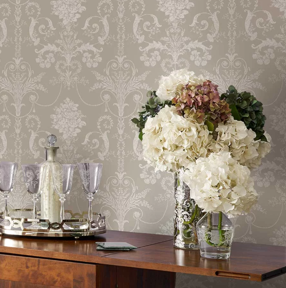 壁紙 ローラアシュレイ 113378 Josette ジョゼッテ White / Dove Grey ダマスク