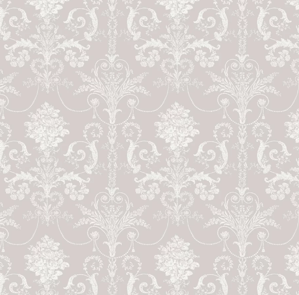 壁紙 ローラアシュレイ 113378 Josette ジョゼッテ White / Dove Grey ダマスク