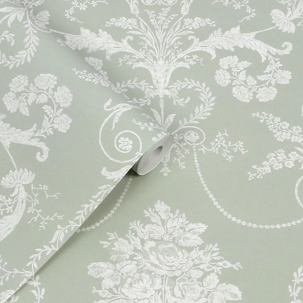 壁紙 ローラアシュレイ 130114 Josette Sage Green  セージグリーン ダマスク