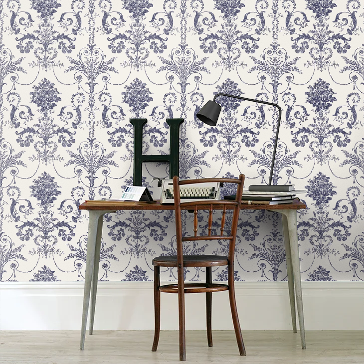 壁紙 ローラアシュレイ 113387 Josette Off White / Midnight オフホワイト/ミッドナイト ダマスク