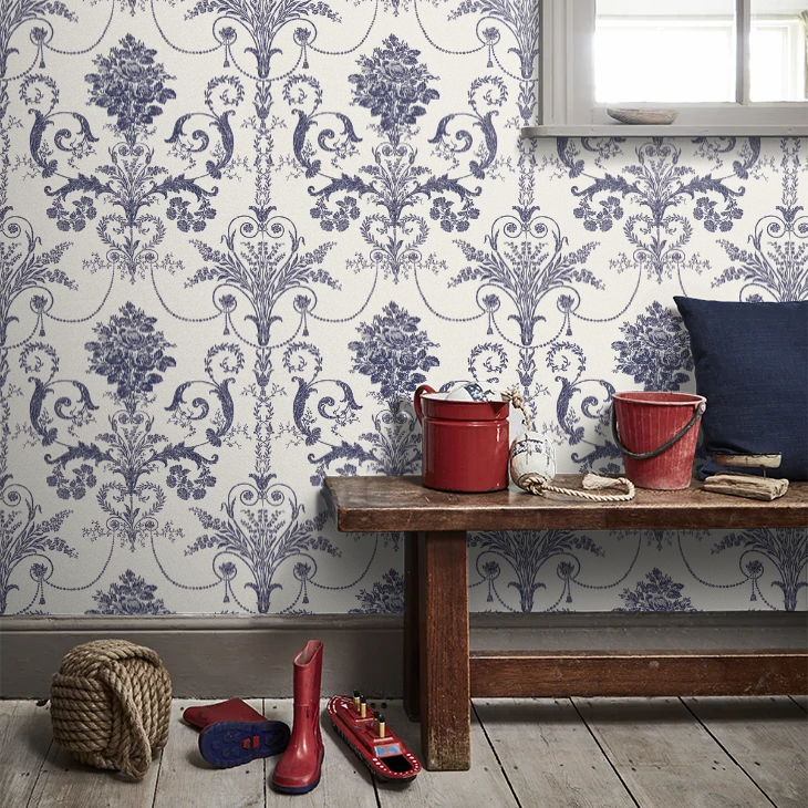 壁紙 ローラアシュレイ 113387 Josette Off White / Midnight オフホワイト/ミッドナイト ダマスク