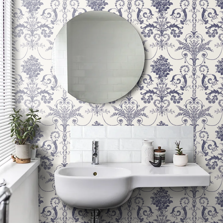 壁紙 ローラアシュレイ 113387 Josette Off White / Midnight オフホワイト/ミッドナイト ダマスク