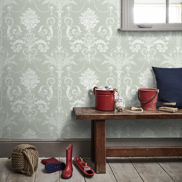 壁紙 ローラアシュレイ 130114 Josette Sage Green  セージグリーン ダマスク