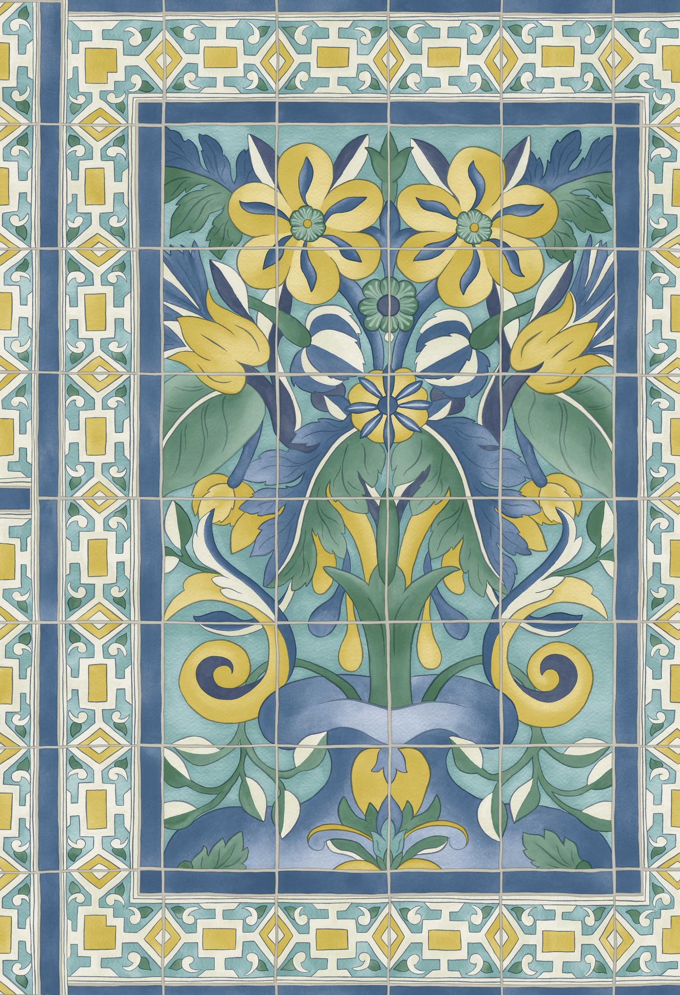 タイル風 モザイク風 花 フラワー 植物 スペイン 南国 Cole＆Son コールアンドサン 貼り換え リノベ DIY 自分で 不織布 テシード 短納期