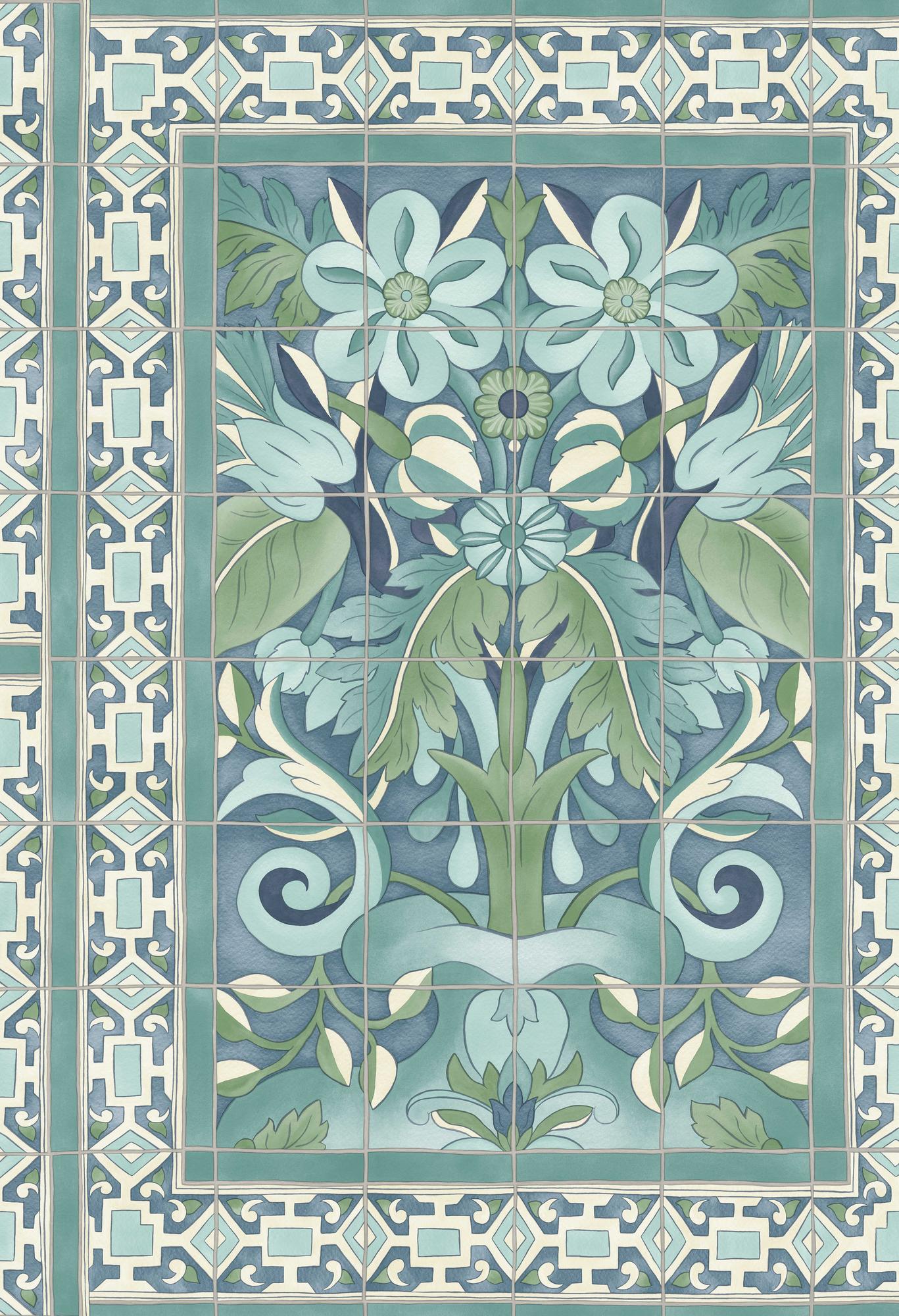 タイル風 モザイク風 花 フラワー 植物 スペイン 南国 Cole＆Son コールアンドサン 貼り換え リノベ DIY 自分で 不織布 テシード 短納期
