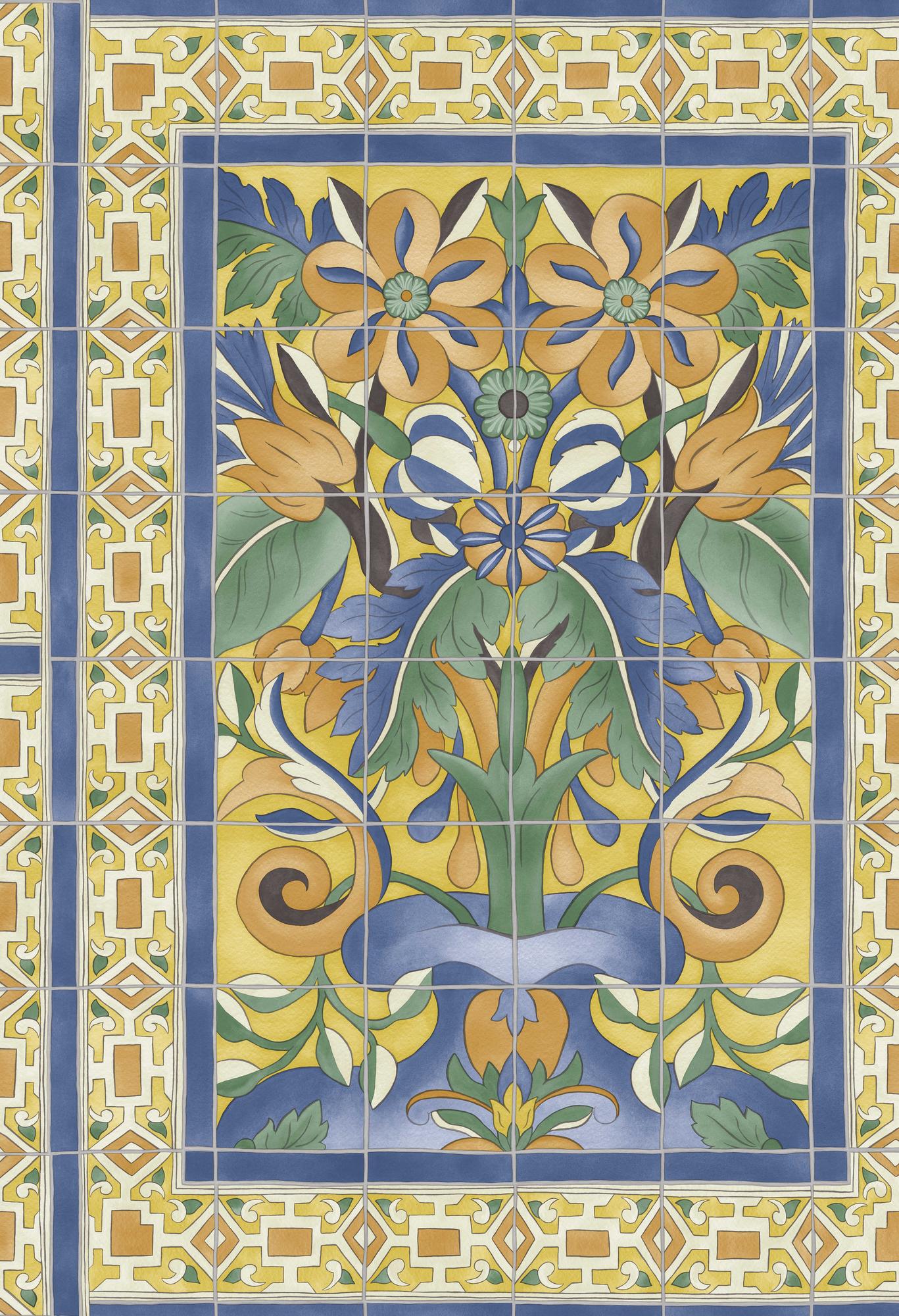 タイル風 モザイク風 花 フラワー 植物 スペイン 南国 Cole＆Son コールアンドサン 貼り換え リノベ DIY 自分で 不織布 テシード 短納期
