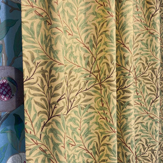 カーテン モリス柄 ウィローボウ 横幅180cm 遮光 裏地付き ウィリアムモリス 1.5倍ヒダ 2つ山ヒダ 花柄 コットン 既成 窓 フック付き