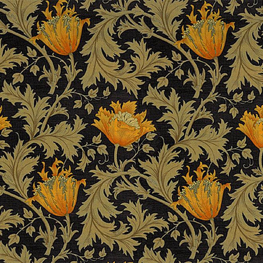 カーテン モリス柄 アネモネ ブラック 横幅180cm 遮光 裏地付き ウィリアムモリス 1.5倍ヒダ 2つ山ヒダ 花柄 コットン 既成 窓 フック付き